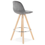 Paris Prix Tabouret De Bar Velours & Bois "Vinea" 87cm Gris & Naturel