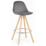paris prix Tabouret de Bar Velours & Bois "Vinea" 87cm Gris & Naturel