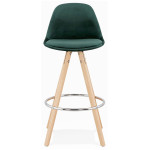 Paris Prix Tabouret De Bar Velours & Bois "Vinea" 87cm Vert & Naturel