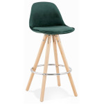 paris prix Tabouret de Bar Velours & Bois "Vinea" 87cm Vert & Naturel