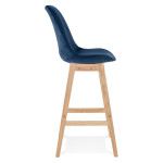 Paris Prix Tabouret De Bar Velours "Nesa" 113cm Bleu & Naturel