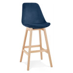 paris prix Tabouret de Bar Velours "Nesa" 113cm Bleu & Naturel