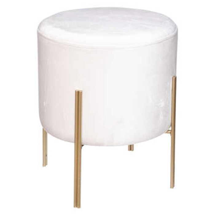 Paris Prix Tabouret Design En Velours "Living" 40cm Ivoire & Or