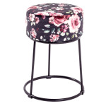 paris prix Tabouret en Velours "Motif Fleurs" 46cm Noir & Rose