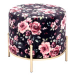 paris prix Tabouret en Velours "Motif Fleurs" 48cm Noir & Rose