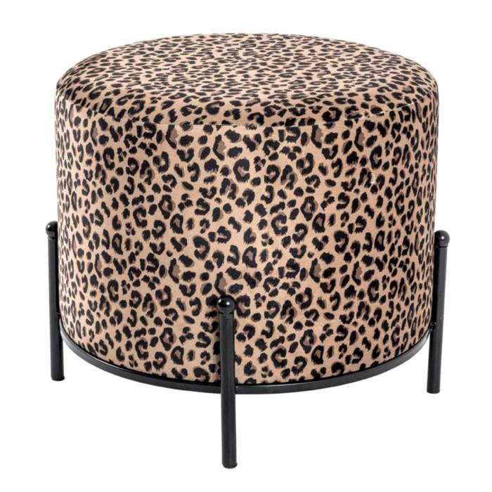 Paris Prix Tabouret En Velours "Motif Léopard" 35cm Marron