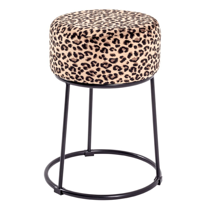 Paris Prix Tabouret En Velours "Motif Léopard" 46cm Marron