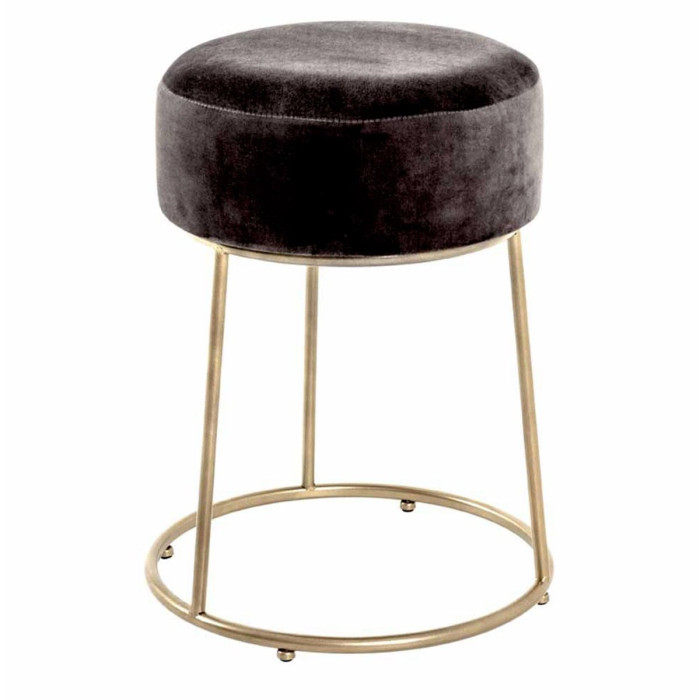 Paris Prix Tabouret En Velours Rond "Raina" 46cm Gris