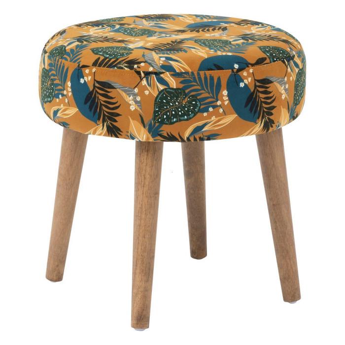 Paris Prix Tabouret Imprimé En Velours "Sango" 40cm Ocre