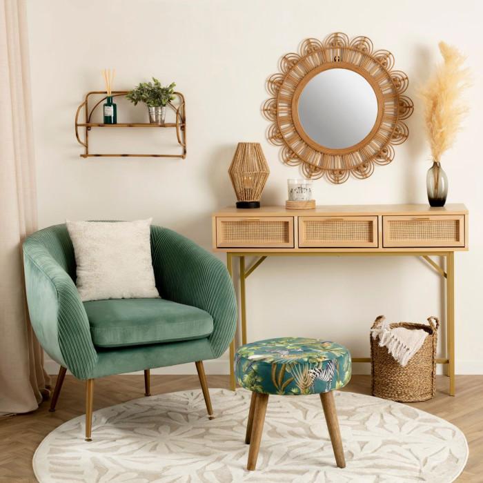 Paris Prix Tabouret Imprimé En Velours "Sango" 40cm Vert