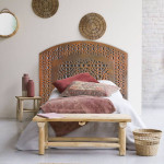 Paris Prix Tête De Lit Orientale En Bois "Sculpté" 124cm Cuivre Rouge