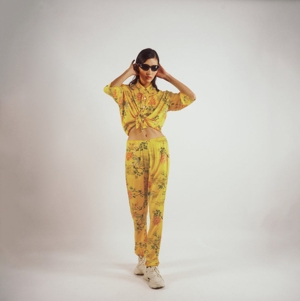 Parisienne Et Alors Pantalon Imprimé GAILLON Imp. Jaune