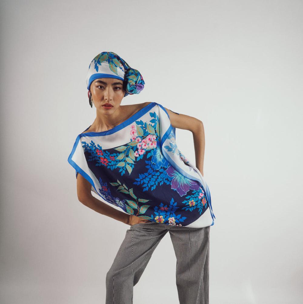 Parisienne Et Alors Tunique Foulard FLOREAL Bleu