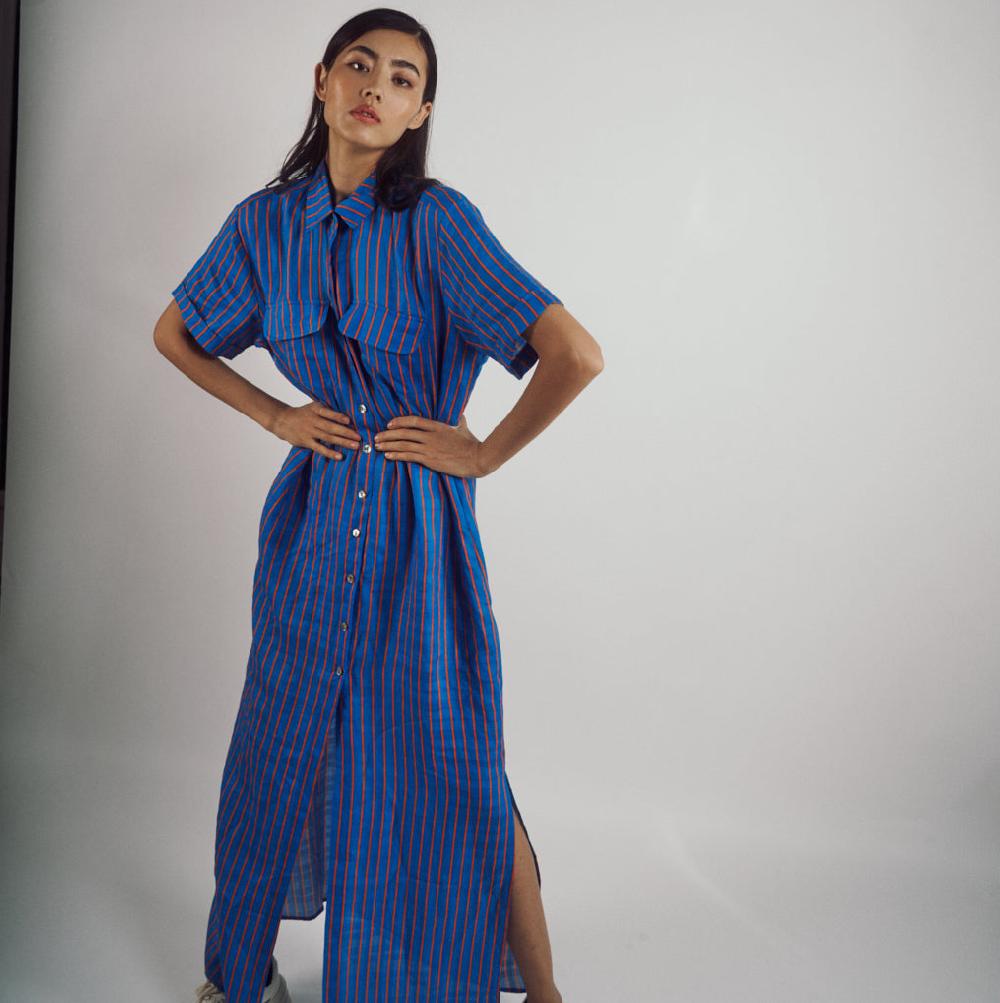 Parisienne Et Alors Robe Chemise MONJOL Bleu/géranium