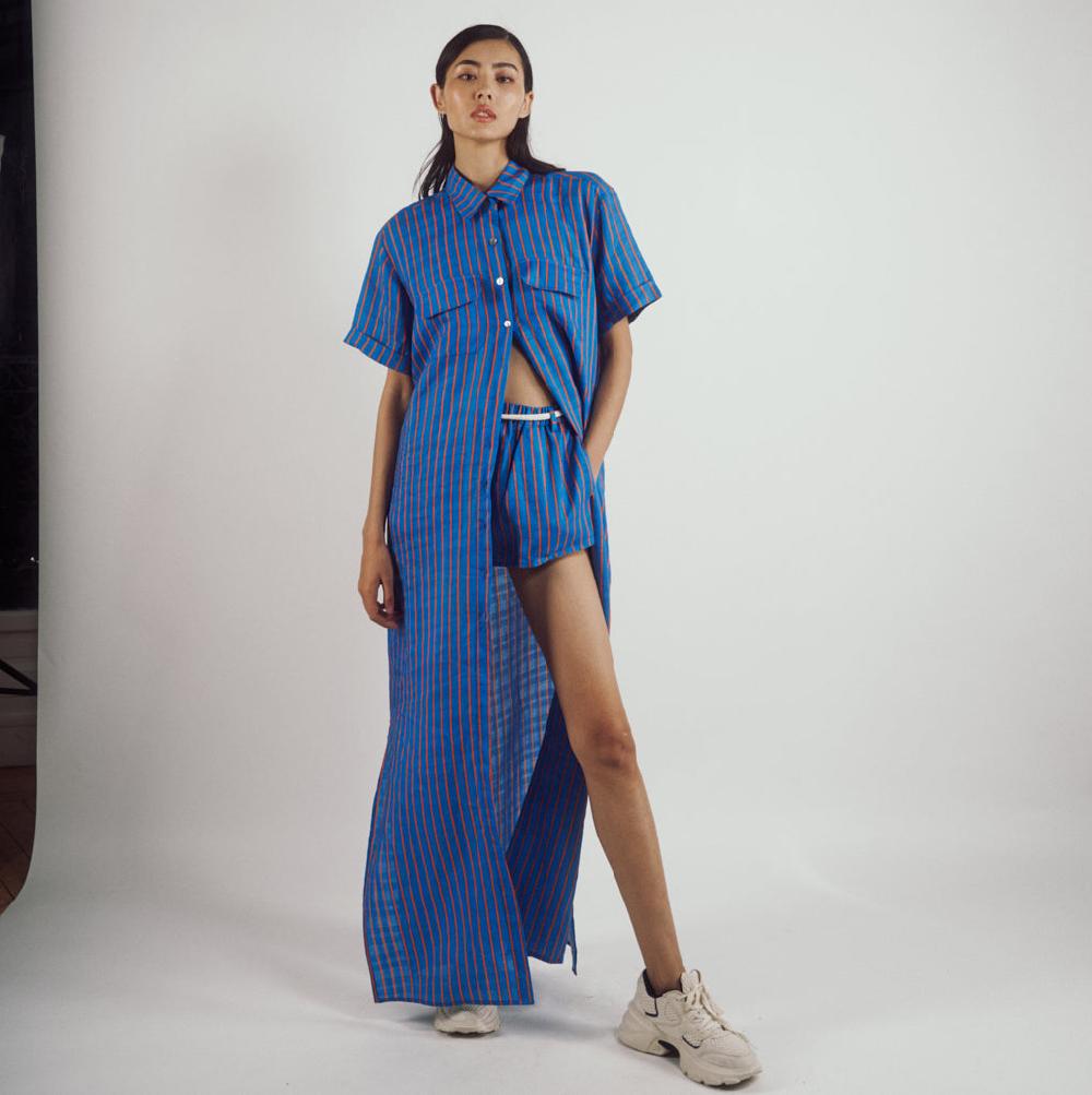 parisienne et alors Robe chemise MONJOL Bleu/géranium