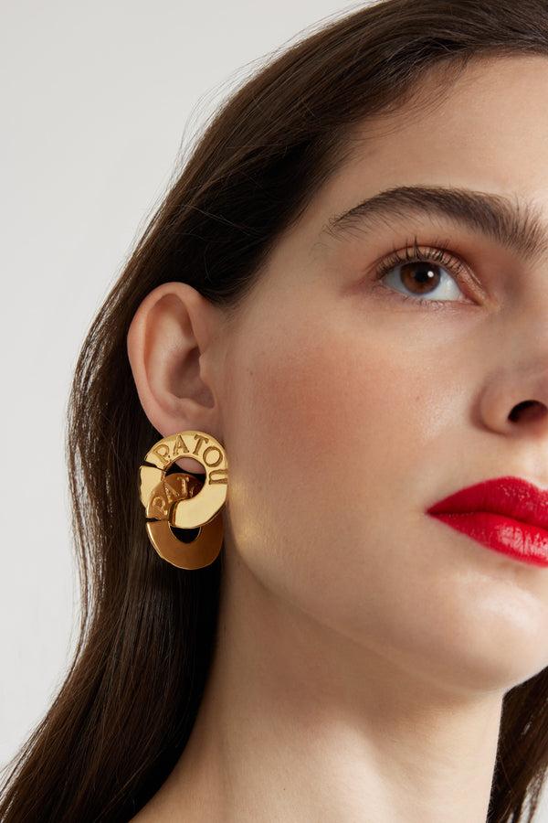 Patou Boucles D'oreilles Pièce Doubles En Laiton Doré