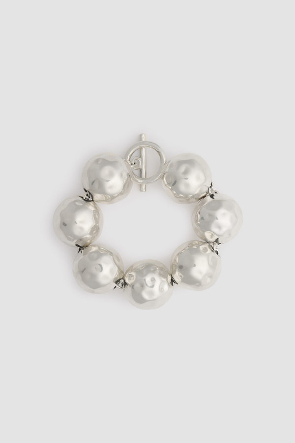 patou Bracelet à boules martelées en laiton argenté