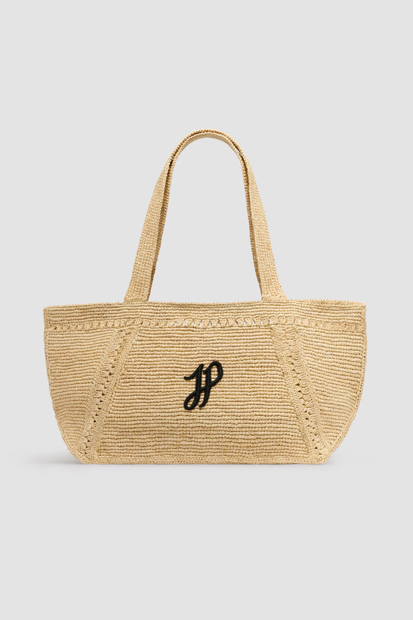 patou Grand cabas trapèze à monogramme JP en raphia