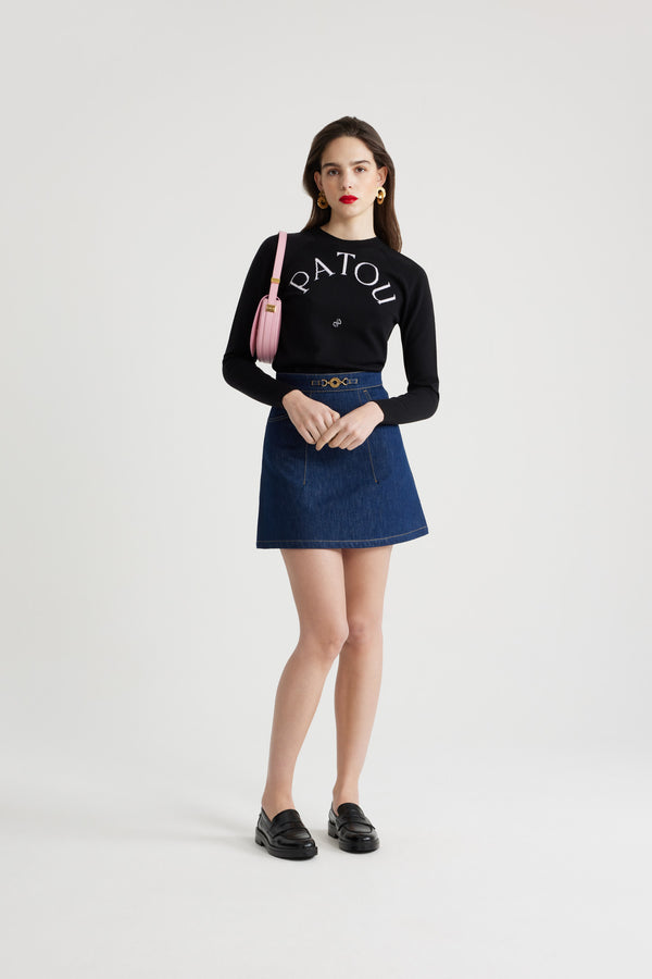 Patou Jupe Courte à Médaillon En Denim De Coton Bio