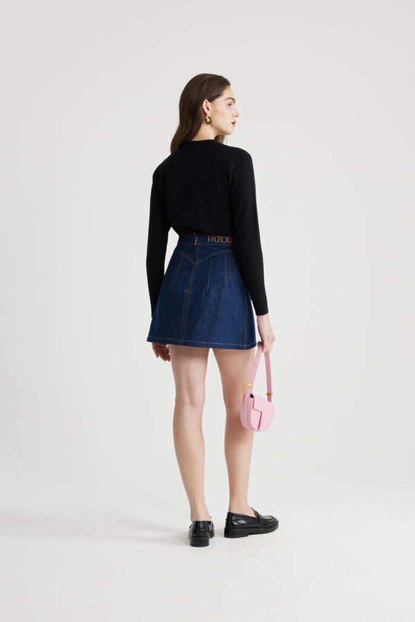 Patou Jupe Courte à Médaillon En Denim De Coton Bio
