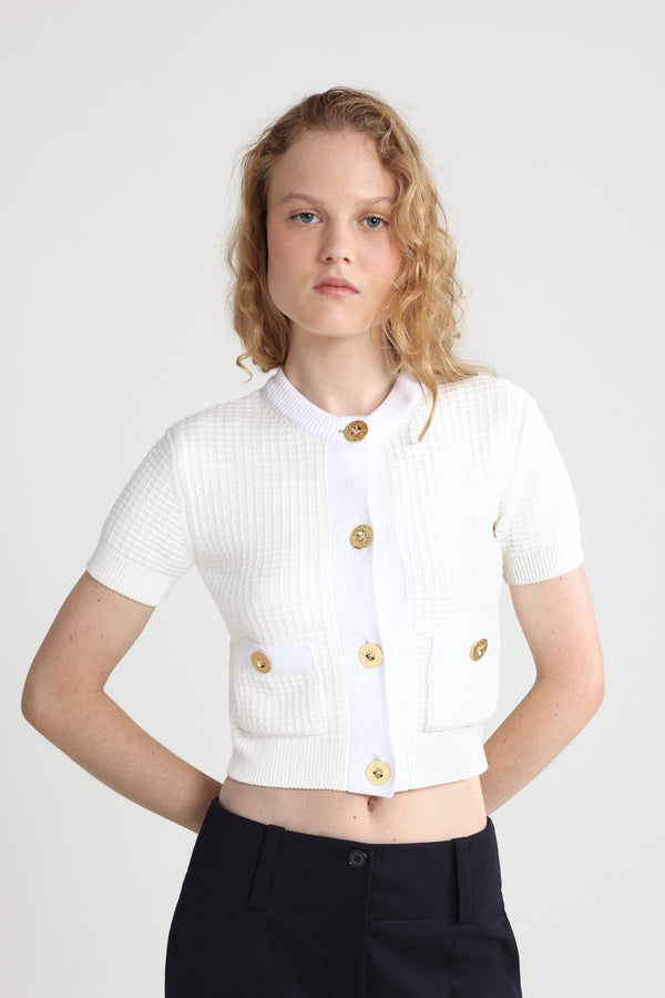 Patou Cardigan Court En Maille De Coton Gaufrée