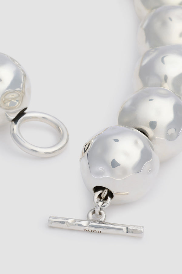 Patou Collier à Boules Martelées En Laiton Argenté