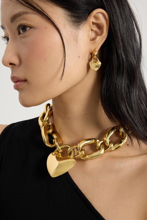 Patou Collier Chaîne à Cœur En Laiton Doré