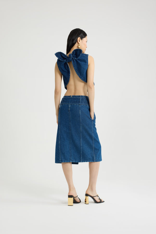 Patou Jupe Midi Ceinturée En Denim De Coton