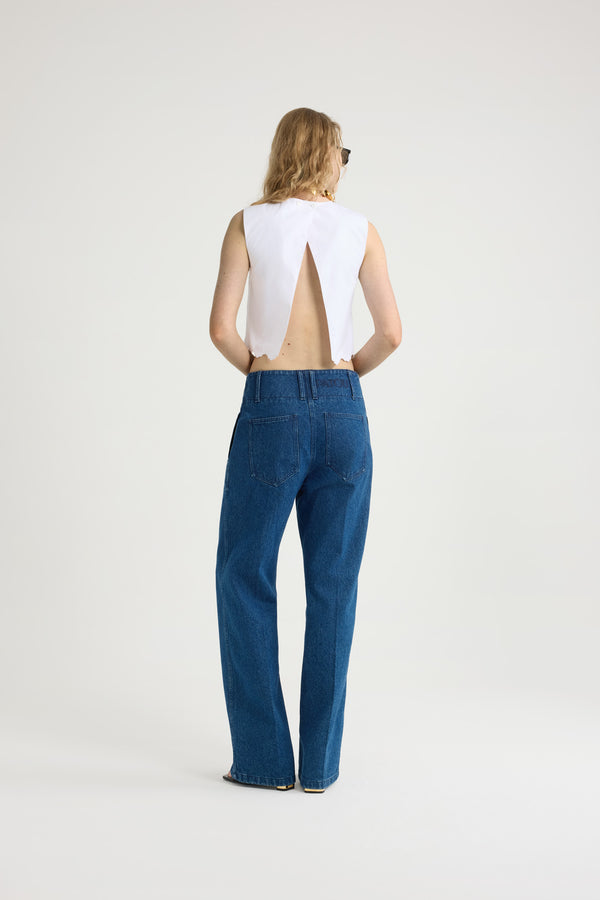 Patou Pantalon à Ceinture Large En Denim De Coton