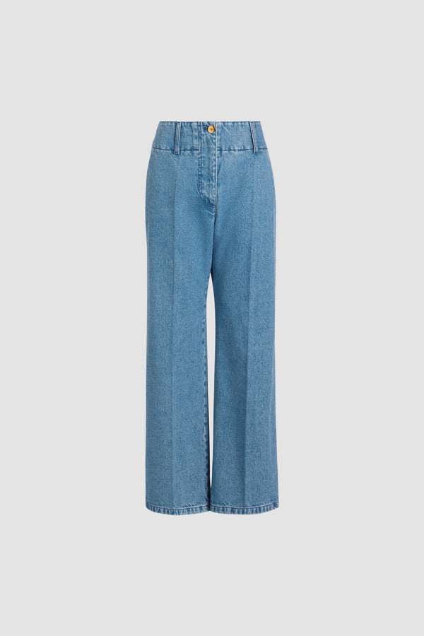 patou Pantalon à ceinture large en denim de coton