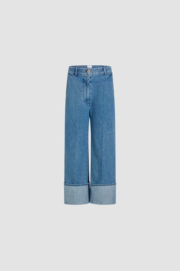 patou Pantalon iconique à revers en denim