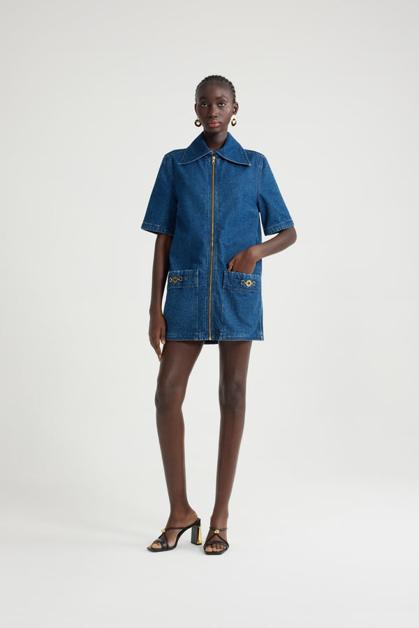 Patou Robe Courte Zippée En Denim De Coton