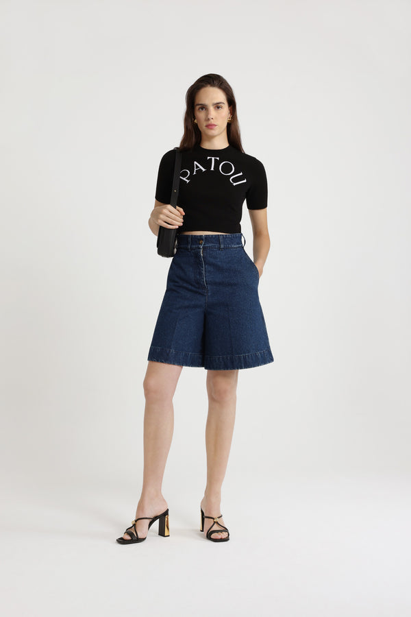 Patou Pull Court à Logo Patou En Laine Mérinos Mélangée