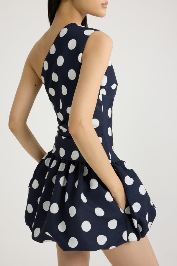 Patou Robe Boule Courte Asymétrique En Ottoman Imprimé Recyclé
