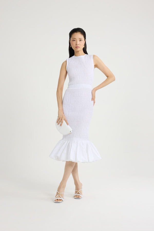 Patou Robe Midi Smockée à Ourlet Volanté En Faille Recyclé