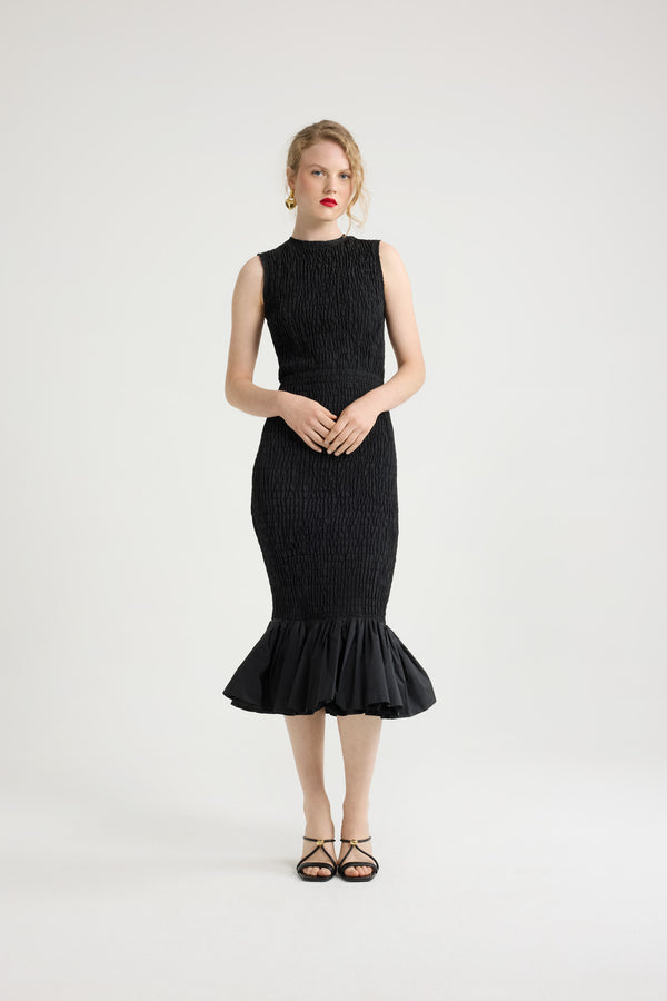 Patou Robe Midi Smockée à Ourlet Volanté En Faille Recyclé