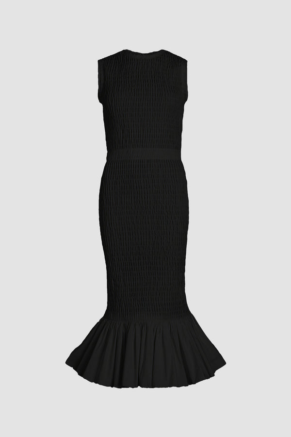 patou Robe midi smockée à ourlet volanté en faille recyclé