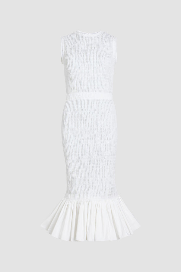 patou Robe midi smockée à ourlet volanté en faille recyclé