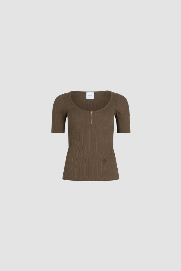 patou T-shirt à encolure arrondie en coton bio mélangé côtelé