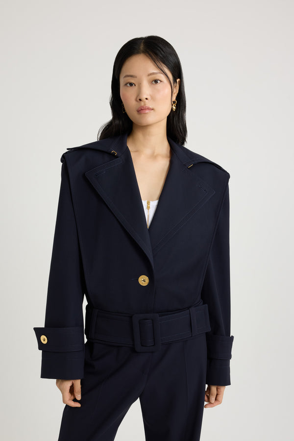 Patou Veste Ceinturée En Sergé De Laine Technique éco-responsable