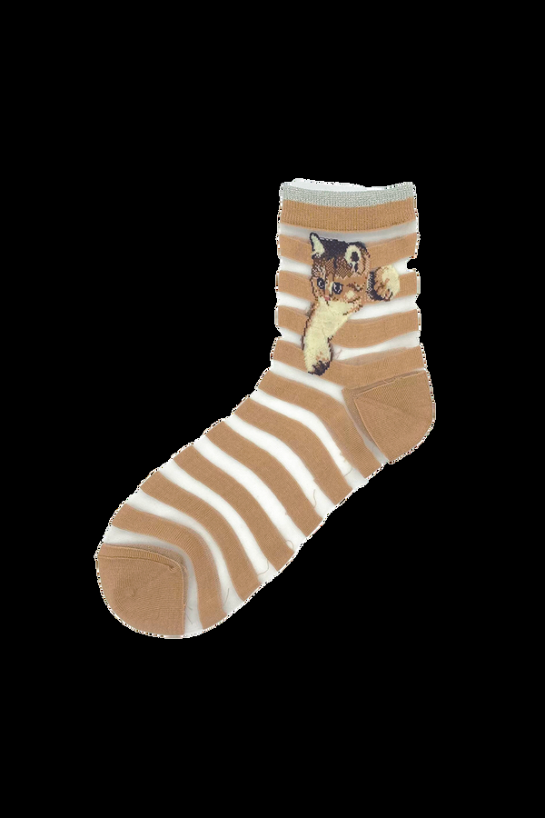 paul & joe Chaussettes beiges à bandes transparentes et Nounette