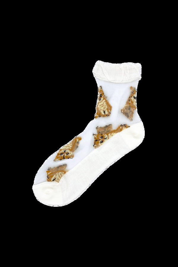 paul & joe Chaussettes écrues transparentes à motifs Nounette