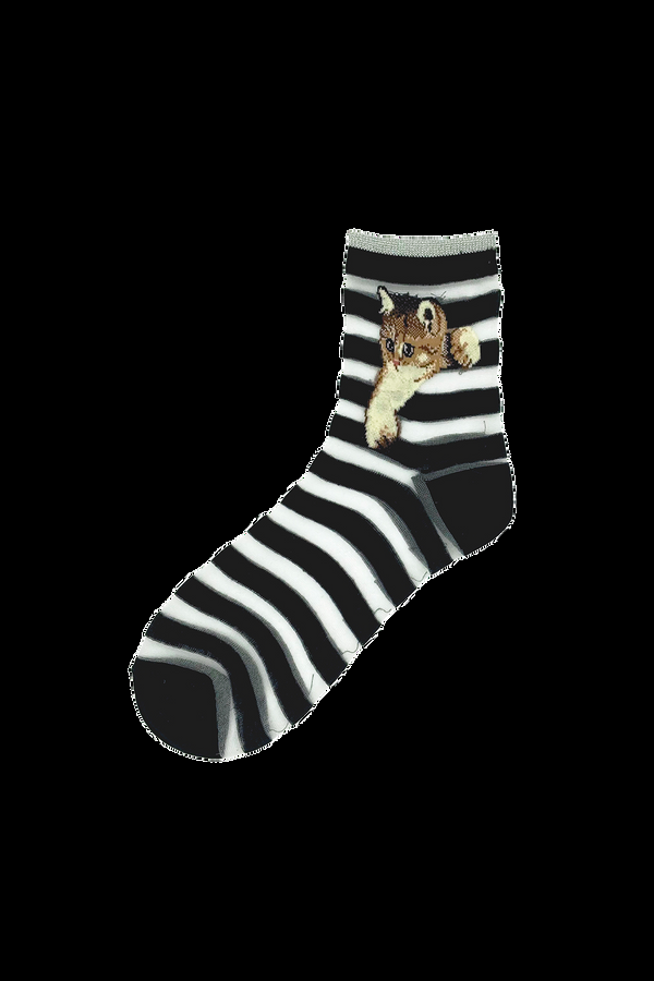 paul & joe Chaussettes noires à bandes transparentes et Nounette