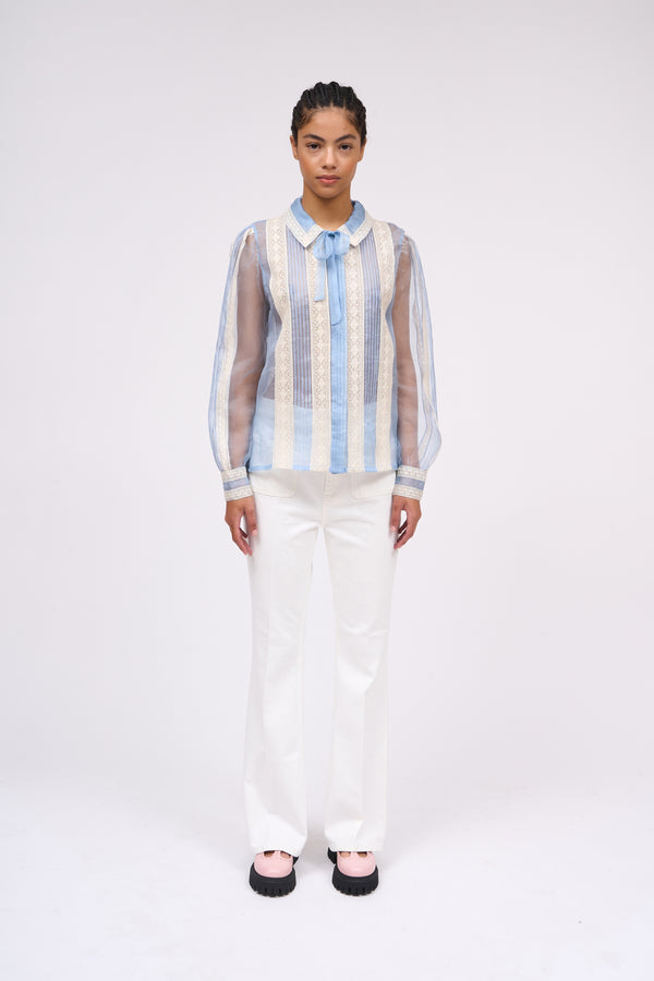 Paul & Joe Chemise En Organza De Soie Avec Bandes De Dentelles Incrustées