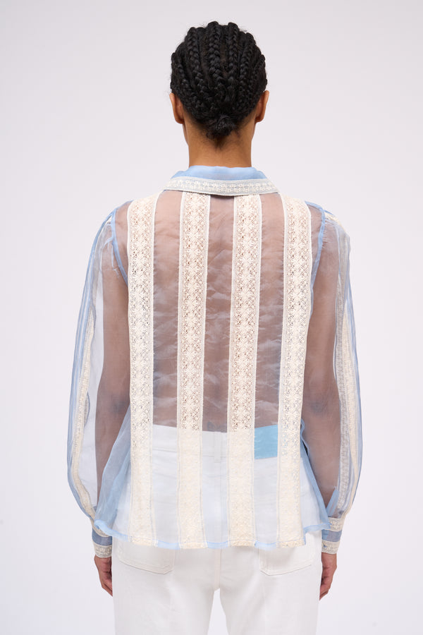 Paul & Joe Chemise En Organza De Soie Avec Bandes De Dentelles Incrustées