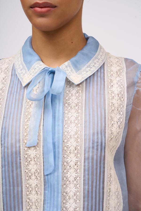 Paul & Joe Chemise En Organza De Soie Avec Bandes De Dentelles Incrustées