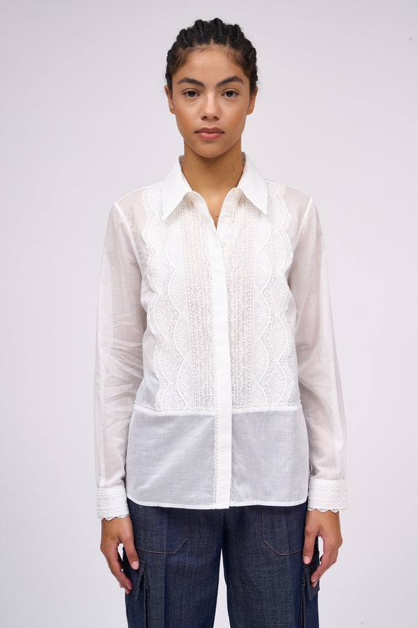 paul & joe Chemise en voile de coton avec dentelle de Calais