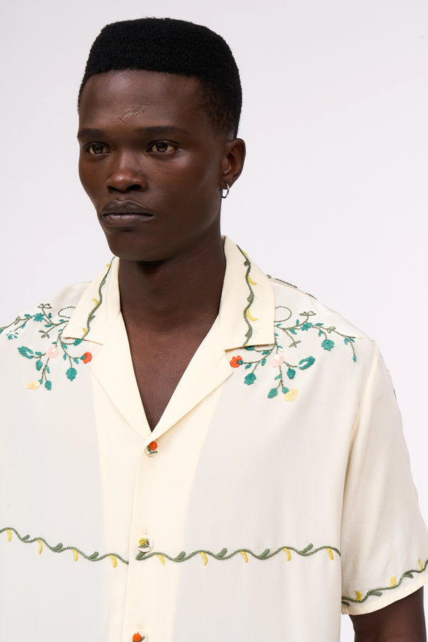 Paul & Joe Chemise Manches Courtes En Crêpe De Chine Brodé à La Main