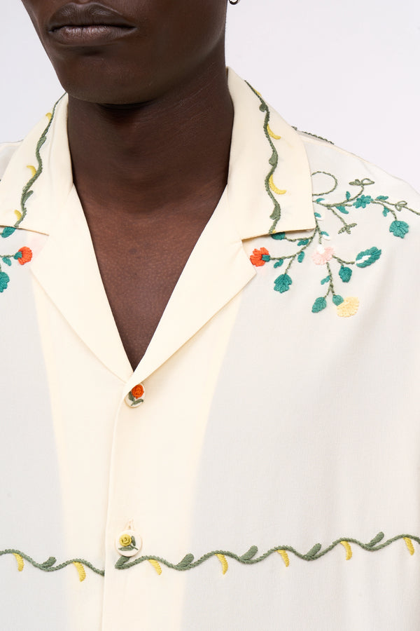 Paul & Joe Chemise Manches Courtes En Crêpe De Chine Brodé à La Main