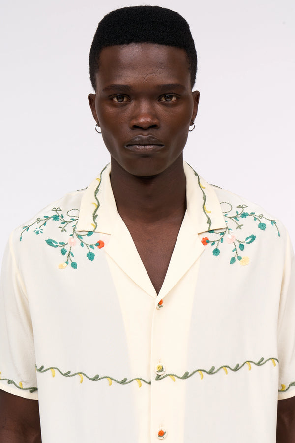 Paul & Joe Chemise Manches Courtes En Crêpe De Chine Brodé à La Main